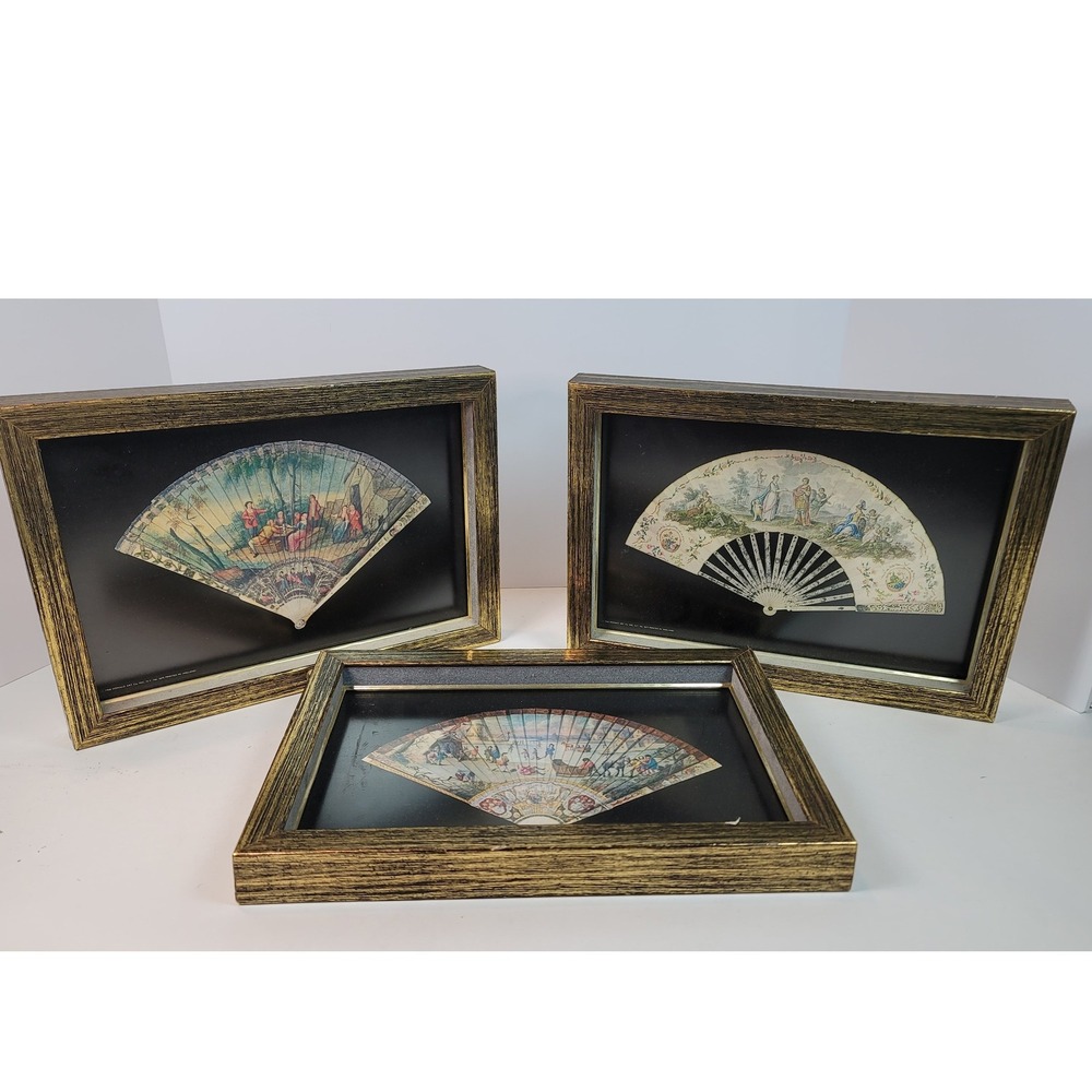 Vintage 1968 Donald Art Co Framed Fan Lithographs Set of 3 Holland Prints‎ Gold